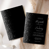 Modern Black Silver Faux Glitter Edge Wedding Kaart