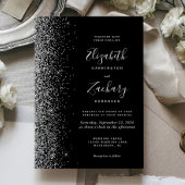 Modern Black Silver Faux Glitter Edge Wedding Kaart