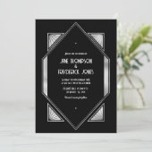 Modern Black & Silver Gatsby Art Deco Wedding Kaart (Staand voorkant)