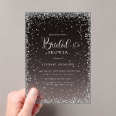 Modern Black Silver Glitter Bridal Shower  Acryl Uitnodigingen (Insitu (Draagbaar))