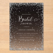 Modern Black Silver Glitter Bridal Shower  Acryl Uitnodigingen (Voorkant)