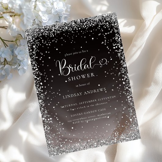 Modern Black Silver Glitter Bridal Shower  Acryl Uitnodigingen