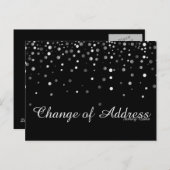 Modern Black Silver Glitter Change of Address Aankondigingskaart (Voorkant / Achterkant)
