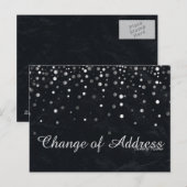 Modern Black Silver Glitter Change of Address Aankondigingskaart (Voorkant / Achterkant)