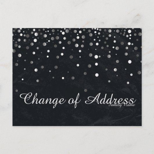 Modern Black Silver Glitter Change of Address Aankondigingskaart (Voorkant)