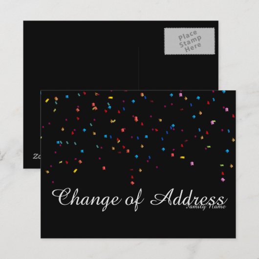 Modern Black Silver Glitter Change of Address Anno Aankondigingskaart (Voorkant / Achterkant)