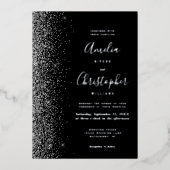 Modern Black Silver Glitter Edge Wedding Folie Uitnodiging (Voorkant)