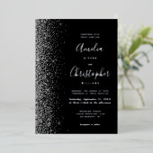Modern Black Silver Glitter Edge Wedding Folie Uitnodiging (Staand Voorkant)