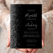 Modern Black Silver Glitter Edge Wedding Folie Uitnodiging
