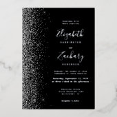 Modern Black Silver Glitter Edge Wedding Folie Uitnodiging (Voorkant)