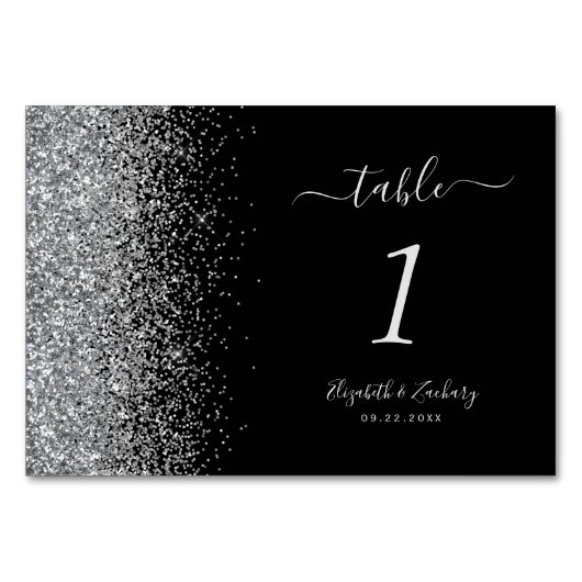 Modern Black Silver Glitter Edge Wedding Kaart (Achterkant)