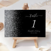 Modern Black Silver Glitter Edge Wedding Kaart