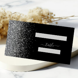 Modern Black Silver Glitter Edge Wedding Plaatskaartje