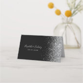 Modern Black Silver Glitter Edge Wedding Plaatskaartje (Achterkant)