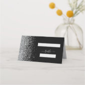 Modern Black Silver Glitter Edge Wedding Plaatskaartje (Voorkant)