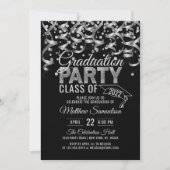 Modern Black Silver Glitter GRADUATION Party Invit Kaart (Voorkant)