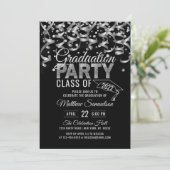 Modern Black Silver Glitter GRADUATION Party Invit Kaart (Staand voorkant)