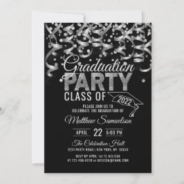 Modern Black Silver Glitter GRADUATION Party Invit Kaart