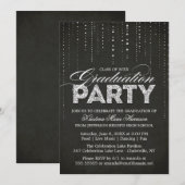 Modern Black & Silver Glitter Graduation Party Kaart (Voorkant / Achterkant)