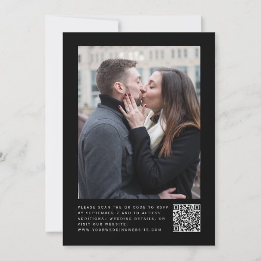 Modern Black Silver Glitter Photo QR Code Wedding Kaart (Achterkant)