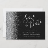 Modern Black Silver Glitter Save the Date Kaart (Voorkant)