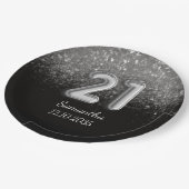 Modern Black Silver Glitter Sparkle 21 Birthday Papieren Bordje (Gekanteld)