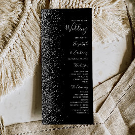 Modern Black Silver Glitter Wedding Programme