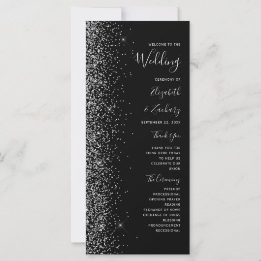 Modern Black Silver Glitter Wedding Programme (Voorkant)