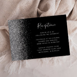 Modern Black Silver Glitter Wedding Reception Informatiekaartje