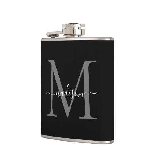 Modern Black Silver Grey Monogram Script Name Heupfles (Links)