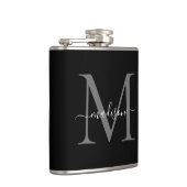 Modern Black Silver Grey Monogram Script Name Heupfles (Rechts)
