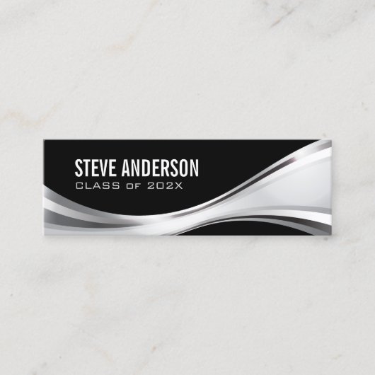 Modern Black Silver Metallic Afstuderen Kaart invo Mini Visitekaartje (Voorkant)