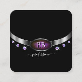 Modern Black Silver Paars met Monogram Diamonds Vierkante Visitekaartje