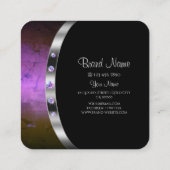 Modern Black Silver Paars met Monogram Diamonds Vierkante Visitekaartje (Achterkant)