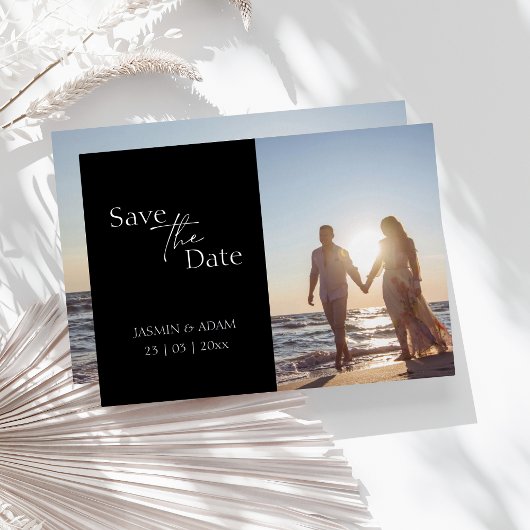 Modern Black Silver Photo Wedding Save the Date Folie Uitnodiging