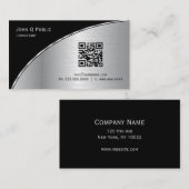 Modern Black Silver QR Elegant Professional Visitekaartje (Voorkant / Achterkant)