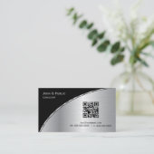 Modern Black Silver QR Elegant Professional Visitekaartje (Staand voorkant)