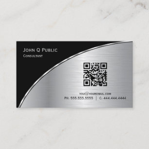 Modern Black Silver QR Elegant Professional Visitekaartje