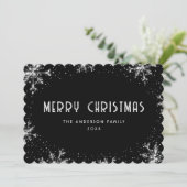 Modern Black Silver Snowflake Photo Christmas Card Feestdagenkaart (Staand voorkant)