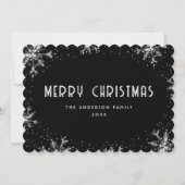 Modern Black Silver Snowflake Photo Christmas Card Feestdagenkaart (Voorkant)