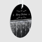 Modern Black Silver Sparkle Script Family Business Ornament (voorkant)