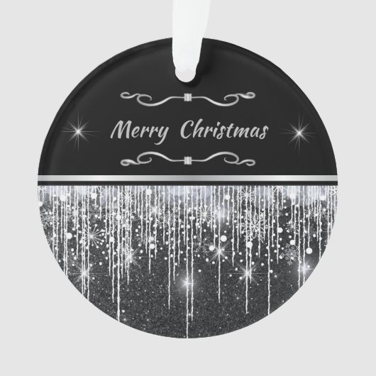 Modern Black Silver Sparkle Script Family Business Ornament (voorkant)