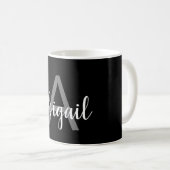 Modern Black Silver Stylish Monogram Name Koffiemok (Voorkant rechts)
