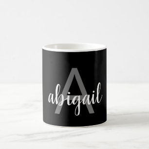 Modern Black Silver Stylish Monogram Name Koffiemok
