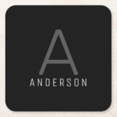 Modern Black Simple Monogram Initiaal Name Kartonnen Onderzetters (Voorkant)