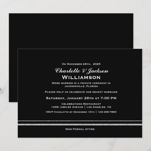 Modern Black Simple Wedding Reception Kaart (Voorkant / Achterkant)
