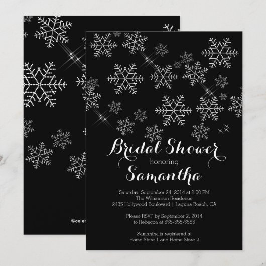 Modern Black Snowflake Bridal Shower Kaart (Voorkant / Achterkant)