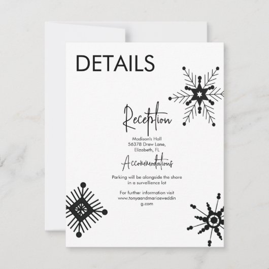 Modern Black Snowflake Weddenschap - Gegevens Kaart (Voorkant)