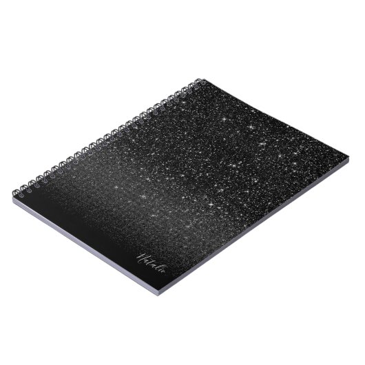 Modern Black Sparkle Glitter met naam Notitieboek (Linkerzijde)
