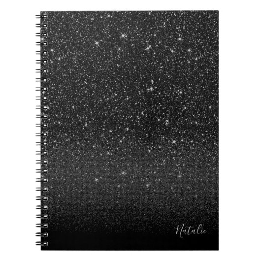 Modern Black Sparkle Glitter met naam Notitieboek (Voorkant)